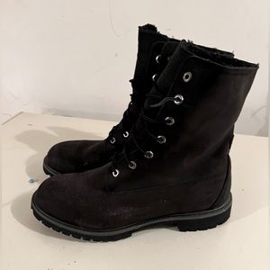 Timberlands Black 8-inch Nu-buck Men's Winter Boots with Fleece Lining - US 14